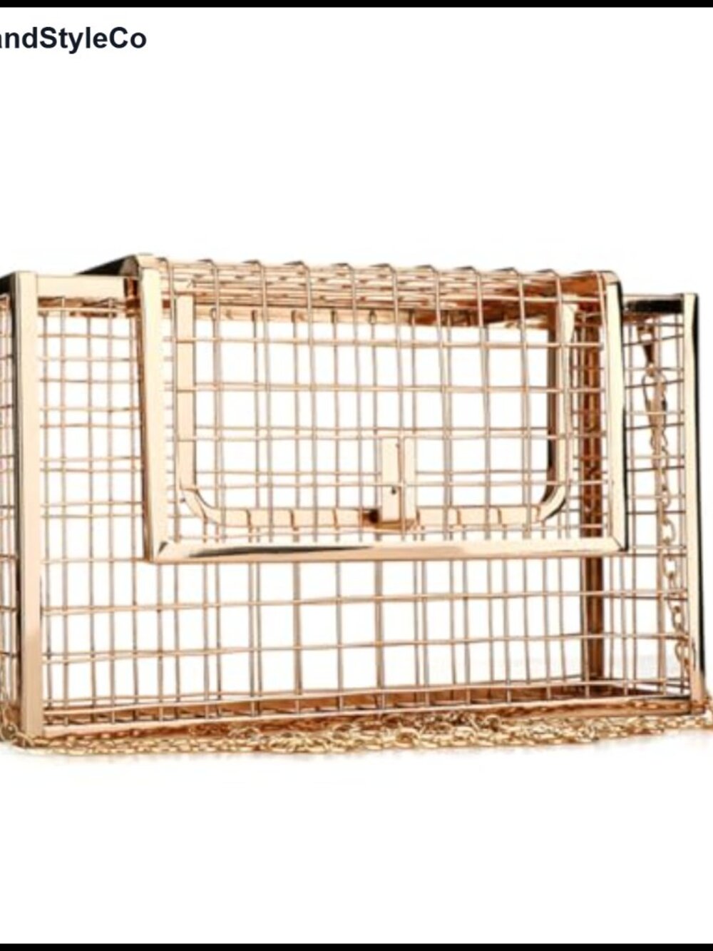 Chain Crossbody Evening Clutch Metal Hollow Cage Leather